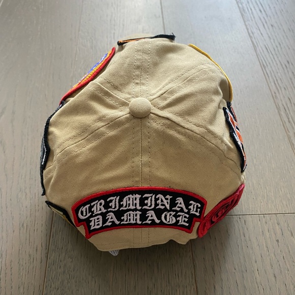 CRIMINAL DAMAGE. Adjustable Cream Coloured Hat with stitched decals. - Picture 2 of 9